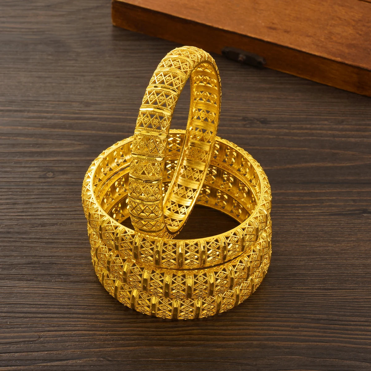 24K gold plated Bangles Ethiopian Fashion Hollowed out Bangles For Women African Bride Wedding Bracelet Jewelry Gifts #071