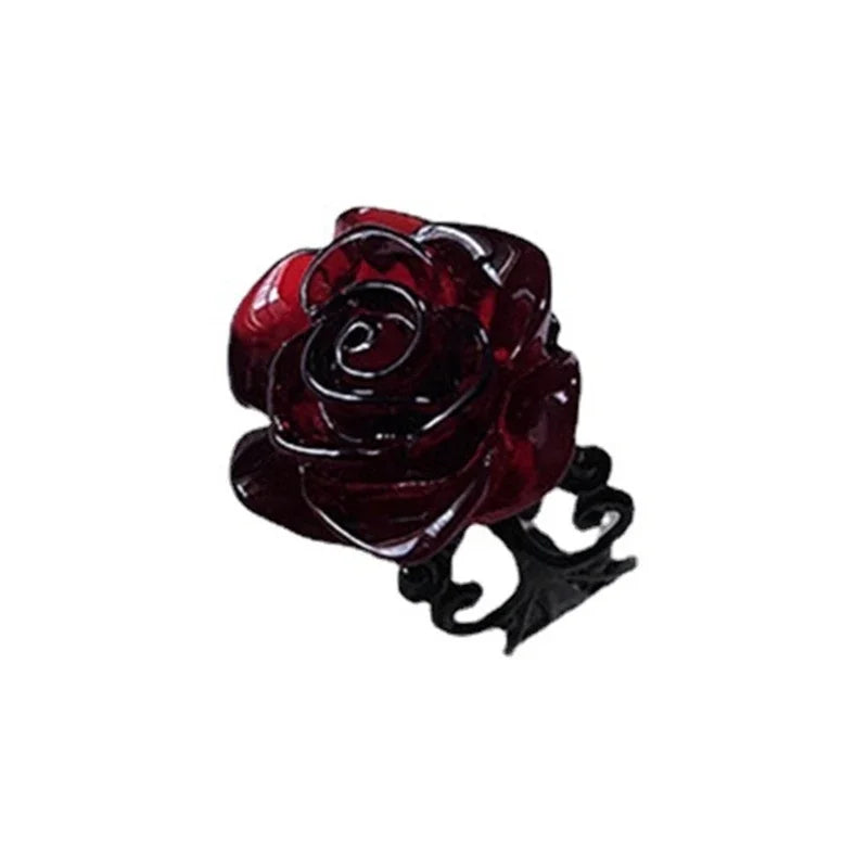 Punk Gothic Red Rose Rings Adjustable Hollow Rings for Women Witch Pagan Vintage Halloween Cool Girl Gift Party Jewelry Gift