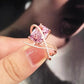 Pink Cubic Zirconia Ring Suitable for Women's Engagement Wedding Luxury Accessories Sparkling Silver Fashion Jewelry