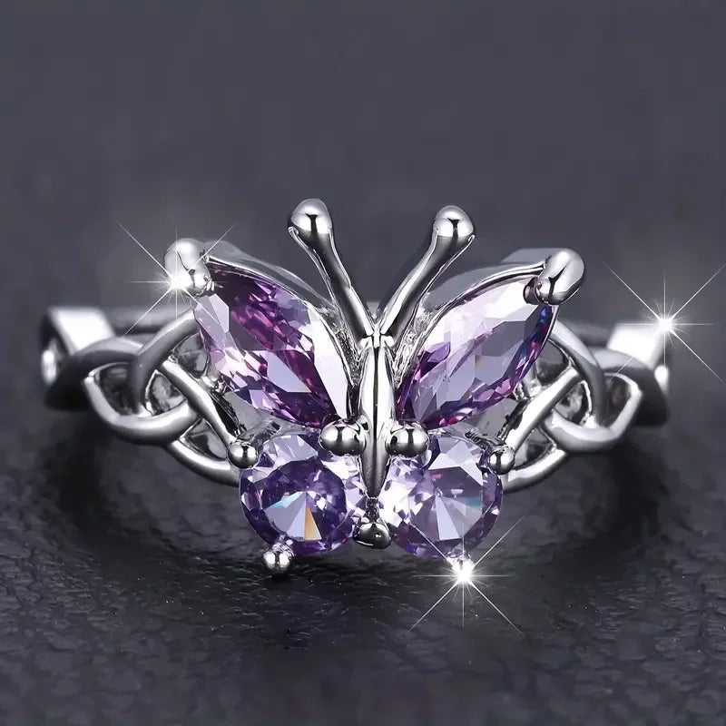 2025 New Purple Cubic Zirconia Ring with Sparkling Square Crystal, High End Women's Personalized Fashion Cocktail Party Jewelry