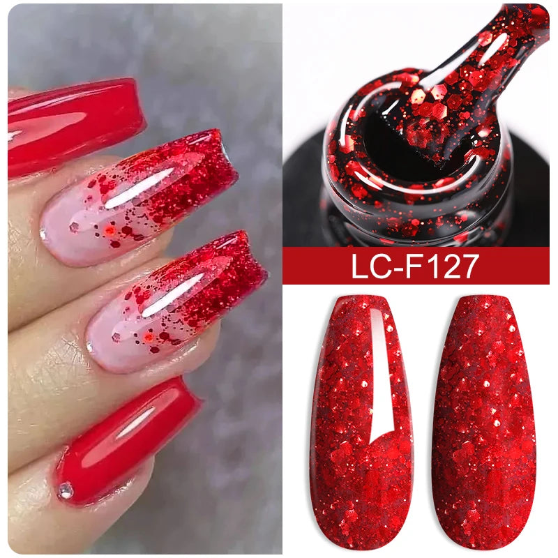 LILYCUTE 7ML Bright Red Sparkling Gel Nail Polish Silver Reflective Gel Colorful Shinning Glitter Manicure Nail Art Gel Varnish