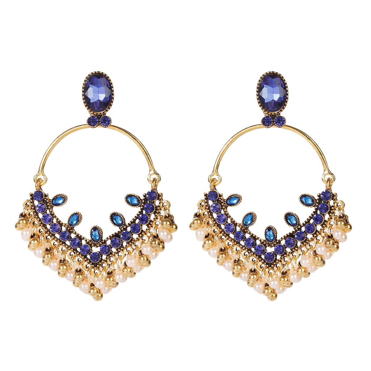 Ethnic Retro Green Sector Carved Turkish Jhumka Earrings For Women Indian Jewelry Pearl Tassel Earrings