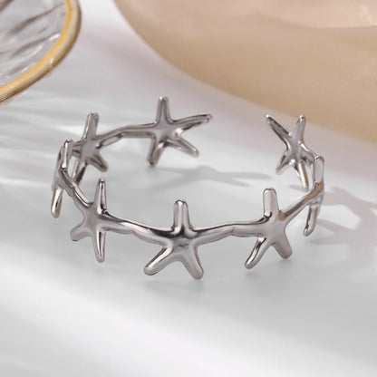 316L Stainless Steel Shell Starfish Bangles for Women Fashion Gold Silver Color Cuff Bangle Bracelet Femme Aesthetic Jewelry