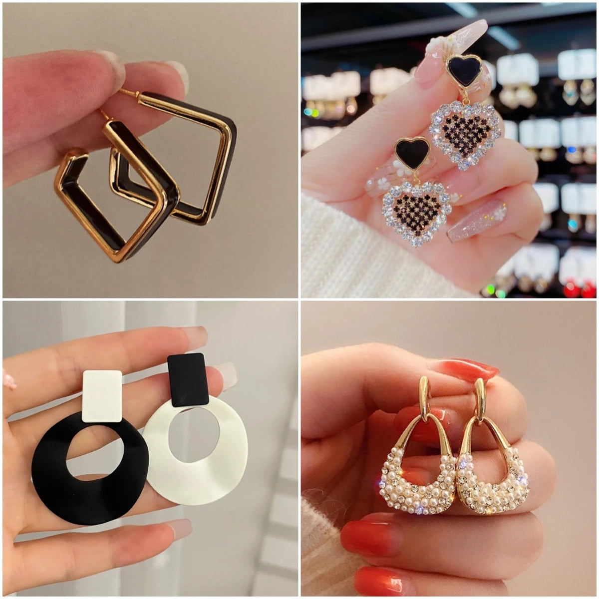 Drop Earrings for Women White Flower Heart Crystal Bow Round Circle Long Pearl Dangle Earrings Geometry Statement Jewelry Gift