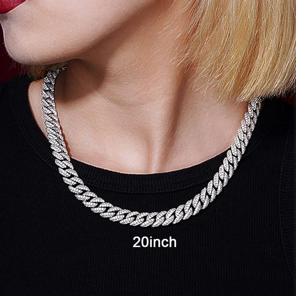 10mm Diamond Cuban Link Chain White Gold/18K Gold Plated Bling 5A+ CZ Necklace Rapper Hip Hop Luxury Jewelry for Men and Women