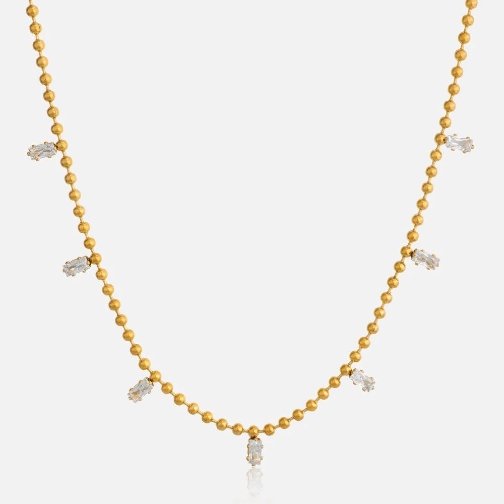 Boho Multi Pendant Zircon Tassel Beads Chains Choker Necklace for Women 18k Gold Plated Stainless Steel Tarnish Free Jewelry