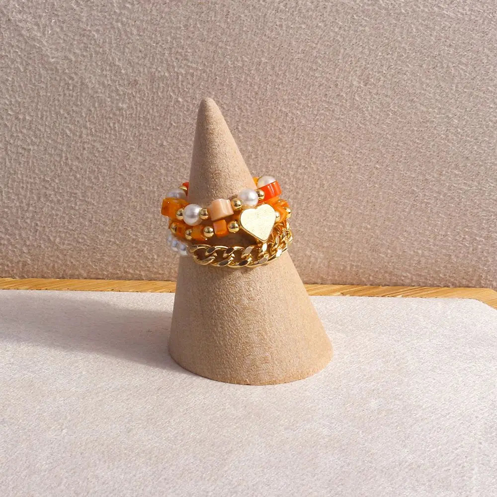 Trendy Cute Bohemia Pearl Flower Acrylic Beaded Rings Party Jewelry Finger Ring Set Women Ring