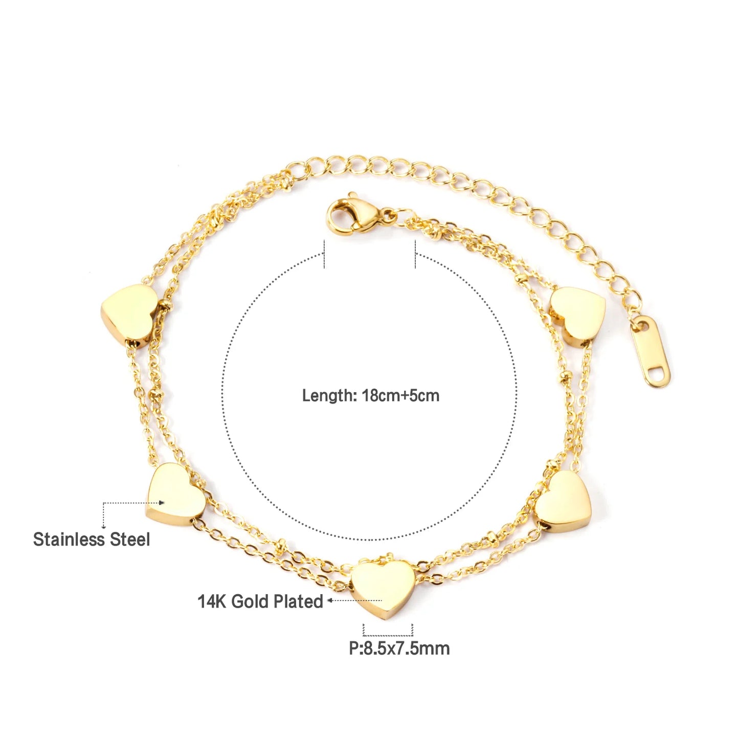 LUXUSTEEL Stainless Steel Heart Coin Charm Bracelet for Women Girl Golden Color Cuban Link Chain Bracelet Jewelry Gift 20cm
