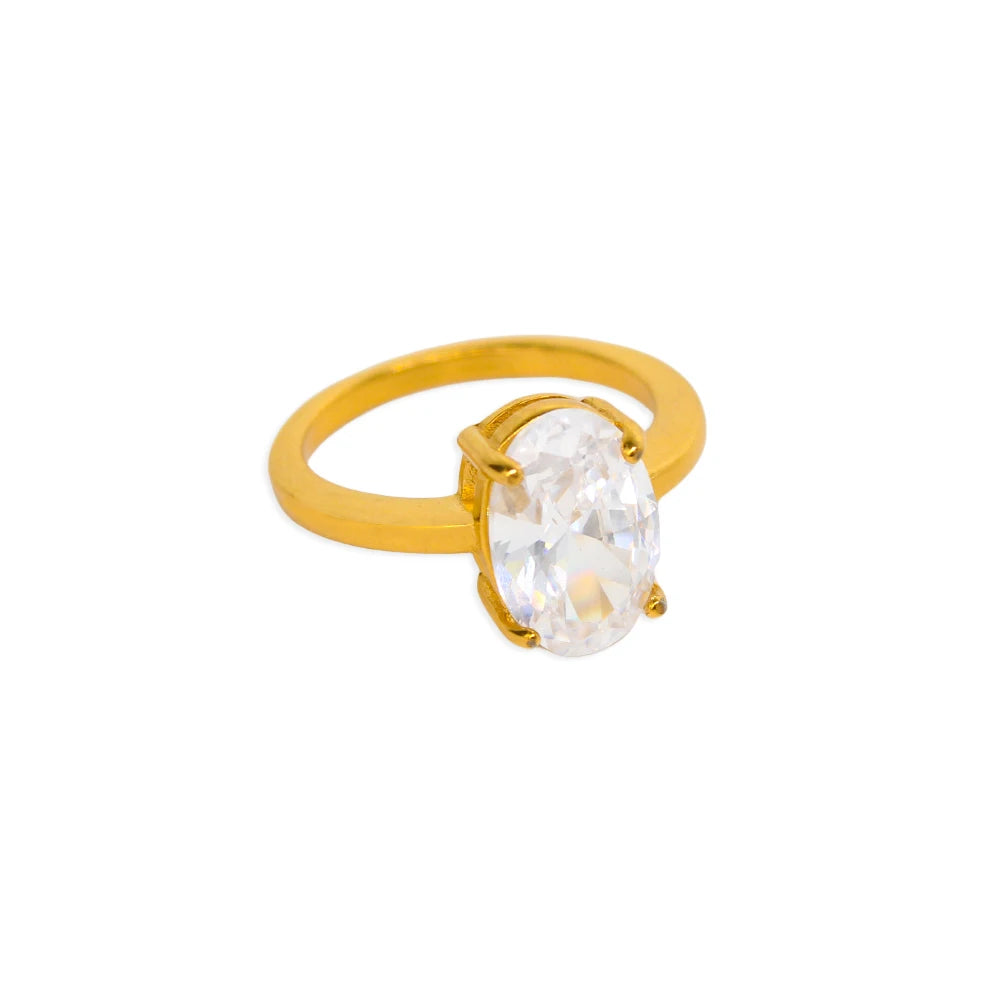 Exquisite Oval AAA Cubic Zirconia Inlaid Stainless Steel Ring Women's Transparent Gem Stone Index Finger Rust Proof Accessories