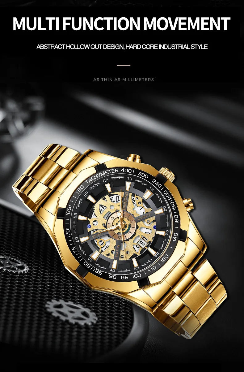 2025 Mens Quartz Watches Top Brand Luxury Stainless Steel Waterproof Hollow Out Blue Big Male Wristwatches Relogio Masculino