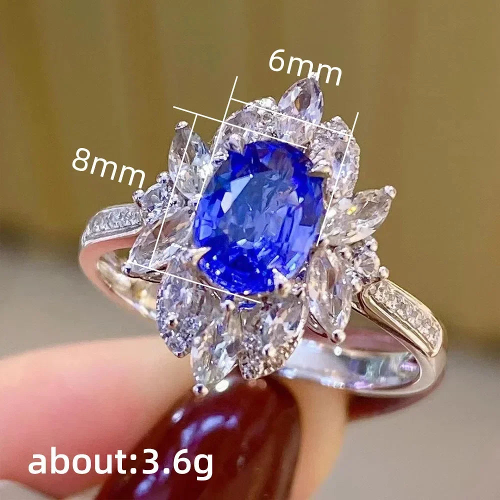 2025 New Blue Cube Zircon Attends Banquet Ring Fashionable, Elegant, High End Women's Bridal Luxury Inlaid Jewelry Accessories