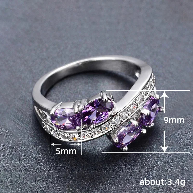 2025 New Purple Cubic Zirconia Ring with Sparkling Square Crystal, High End Women's Personalized Fashion Cocktail Party Jewelry