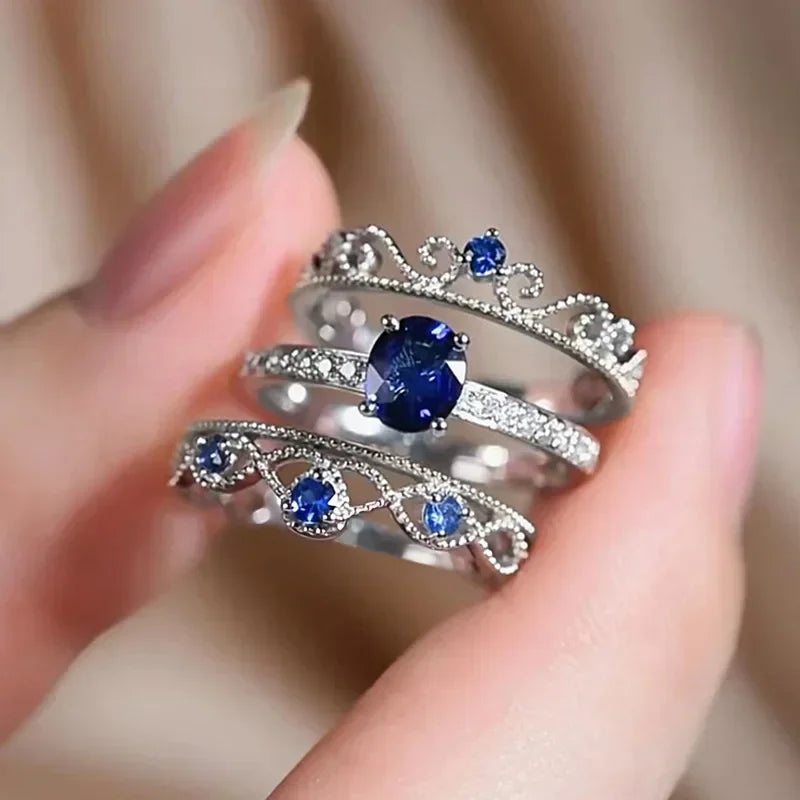 2025 New Blue Cube Zircon Attends Banquet Ring Fashionable, Elegant, High End Women's Bridal Luxury Inlaid Jewelry Accessories