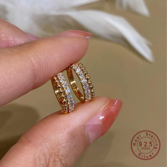 925 Sterling Silver Plating 18K Gold Inlaid Shiny Zircon Geometric Earrings for Women Light luxury Party Wedding Jewelry