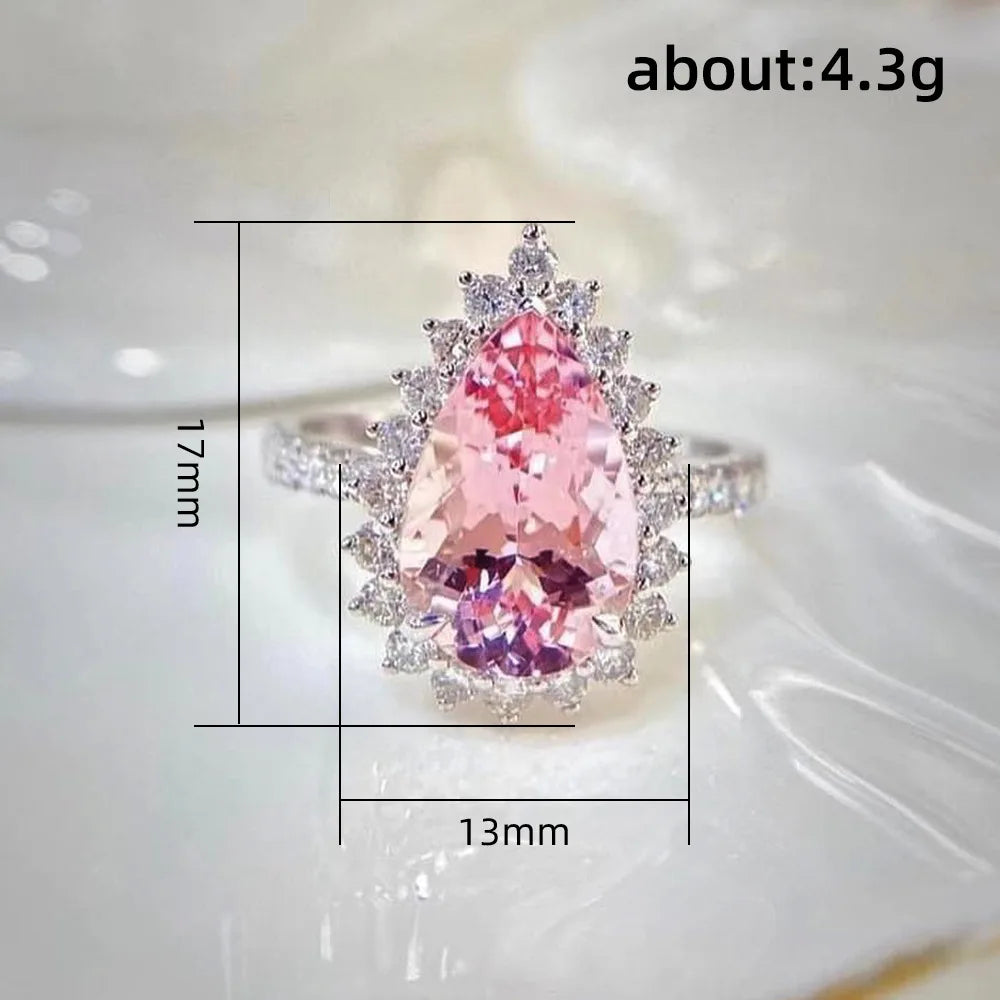 Luxury Fashion Pink Zirconia Engagement/wedding Rings for Women Trendy Sweet and Romantic Anniversary Jewelry Accessories