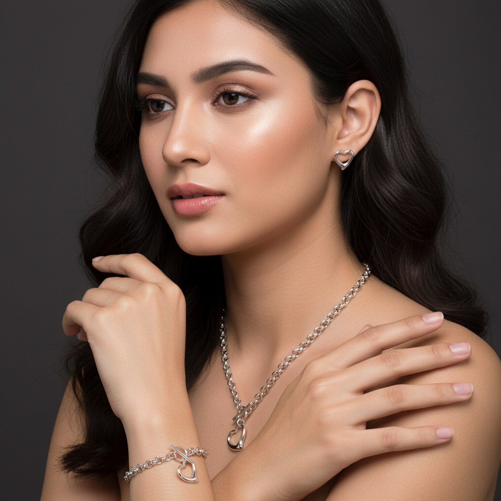 Zenat Love Stainless Steel Bracelet & Necklace Set