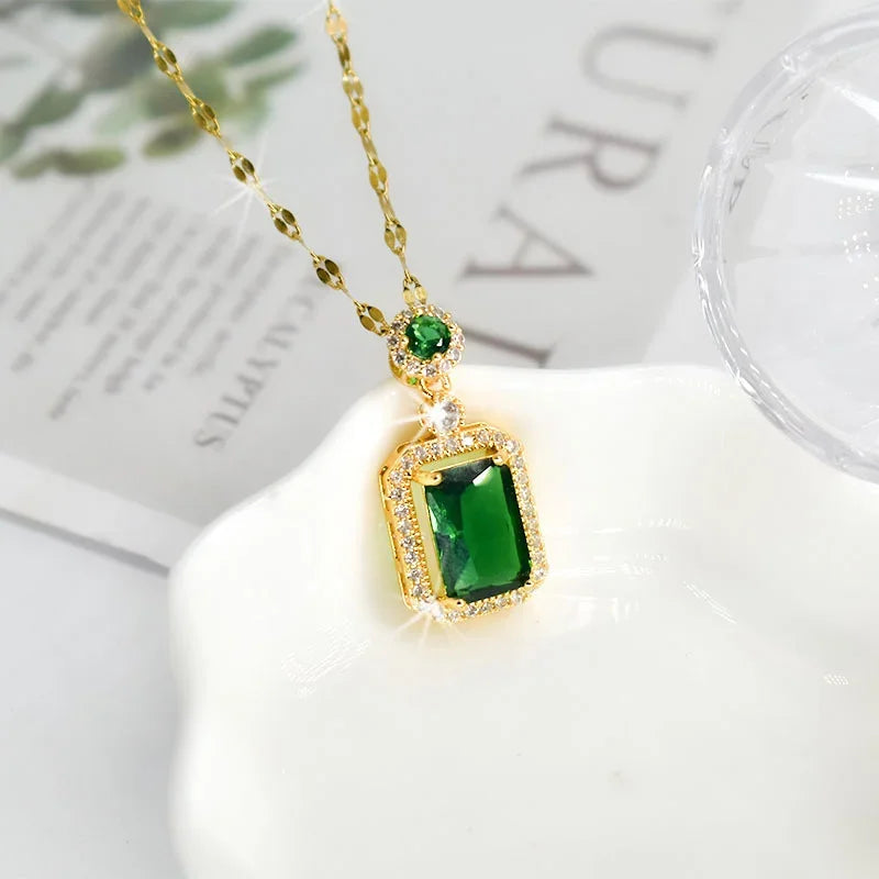 Exquisite Fashion Emerald Perfume Bottle Necklace Earrings Ring 3 Piece Set Classic Banquet Wedding Jewelry Set Birthday Gift
