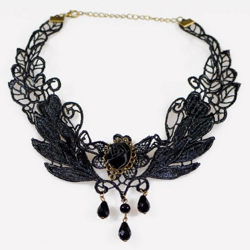 New Sexy Gothic Chokers Crystal Black Lace Neck Choker Necklace Vintage Victorian Women Chocker Steampunk Jewelry