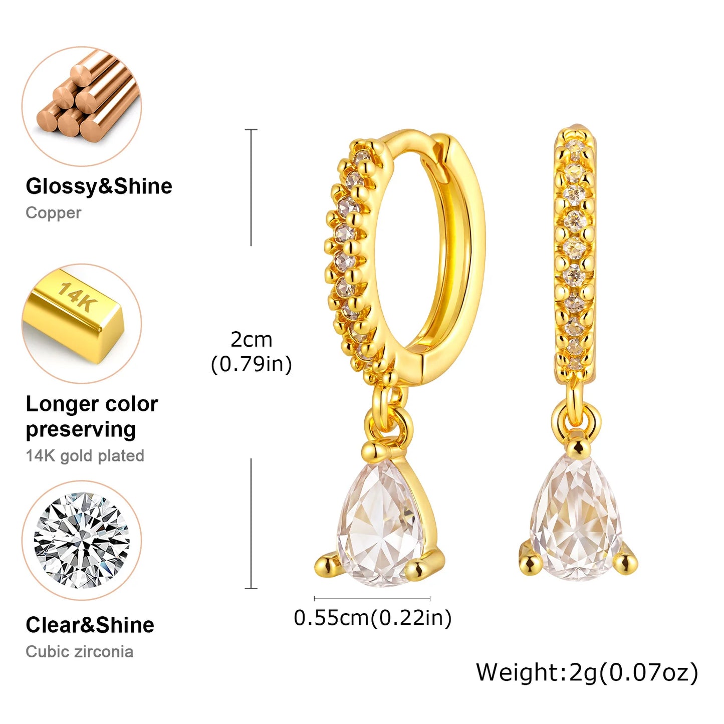 Delicate Cubic Zirconia Drop Earring for Women, Turquoise Droplets