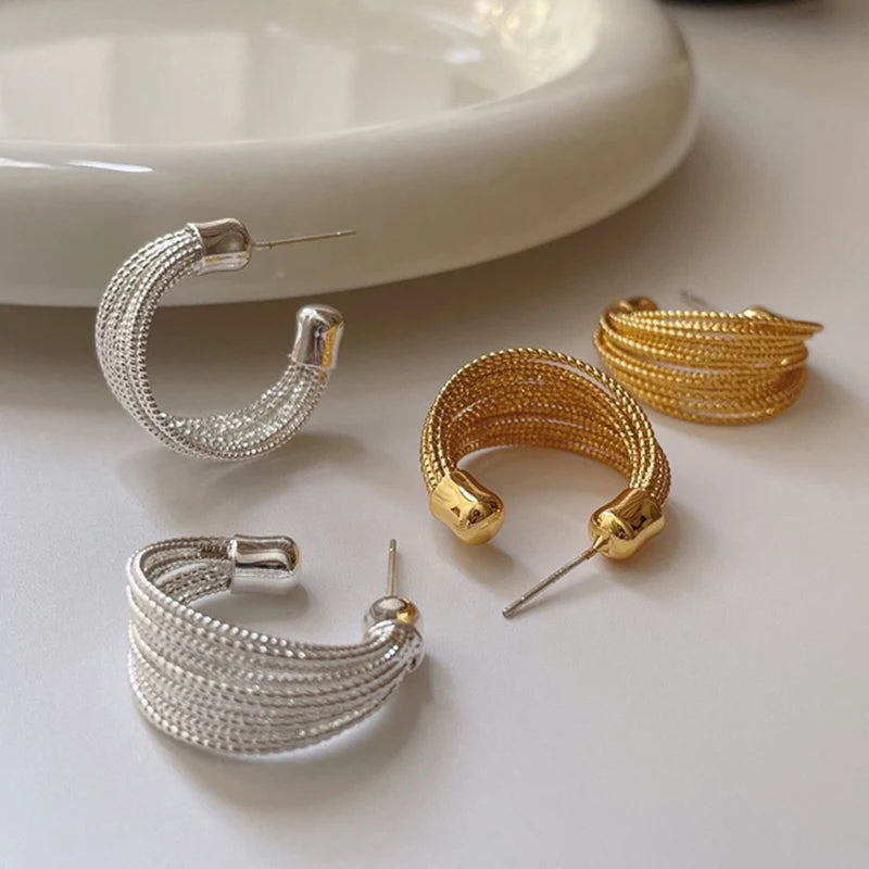 1Pair Exaggerated Design Geometry Multi-layered Lines Big Hoop Earrings For Women Girls Luxury Drop Dangle Earring Jewelry Gifts