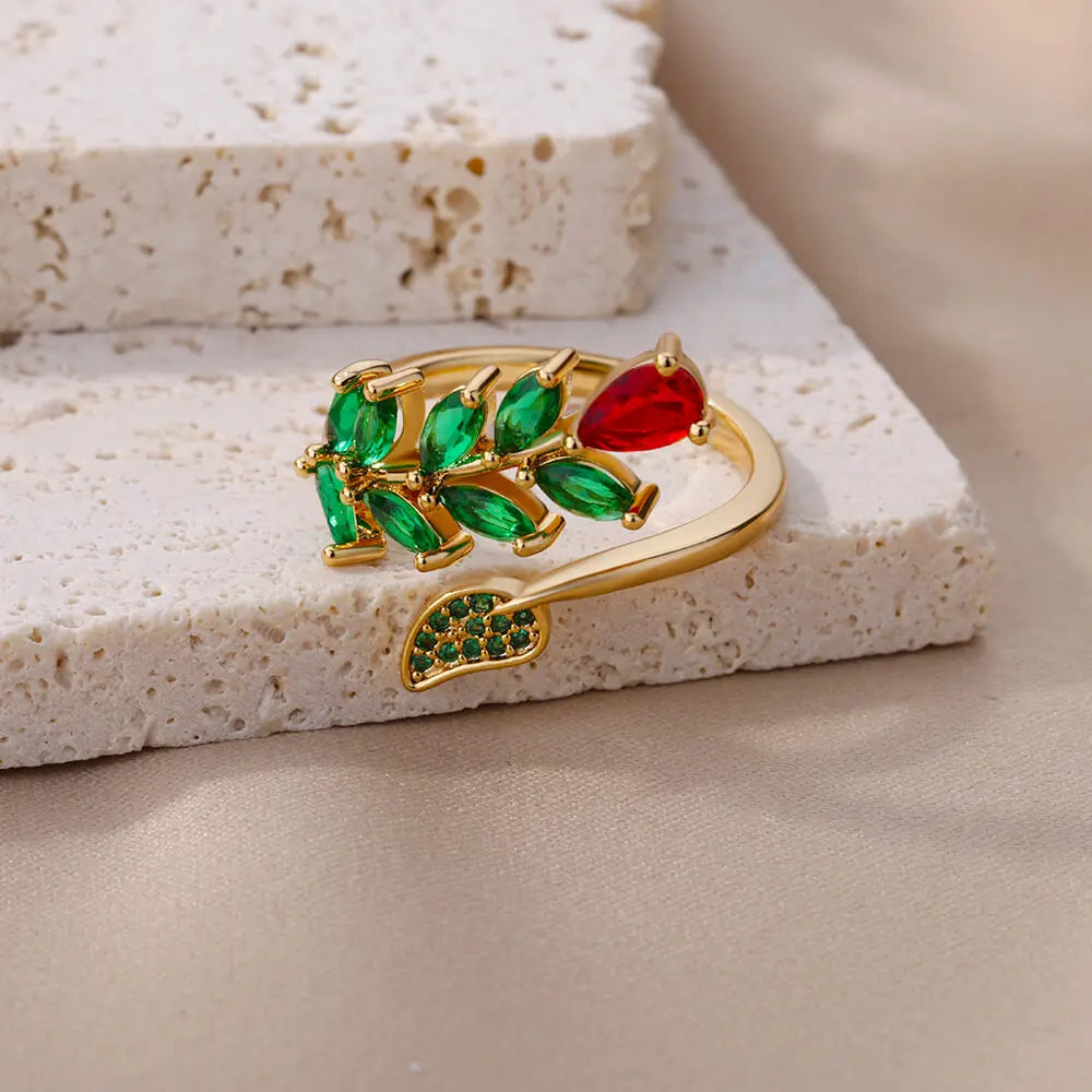 Zircon Flower Leaf Rings for Women Shine Opening Stainless Steel Ring 2024 Trend Luxury Wedding Jewelry Free Shipping anillos