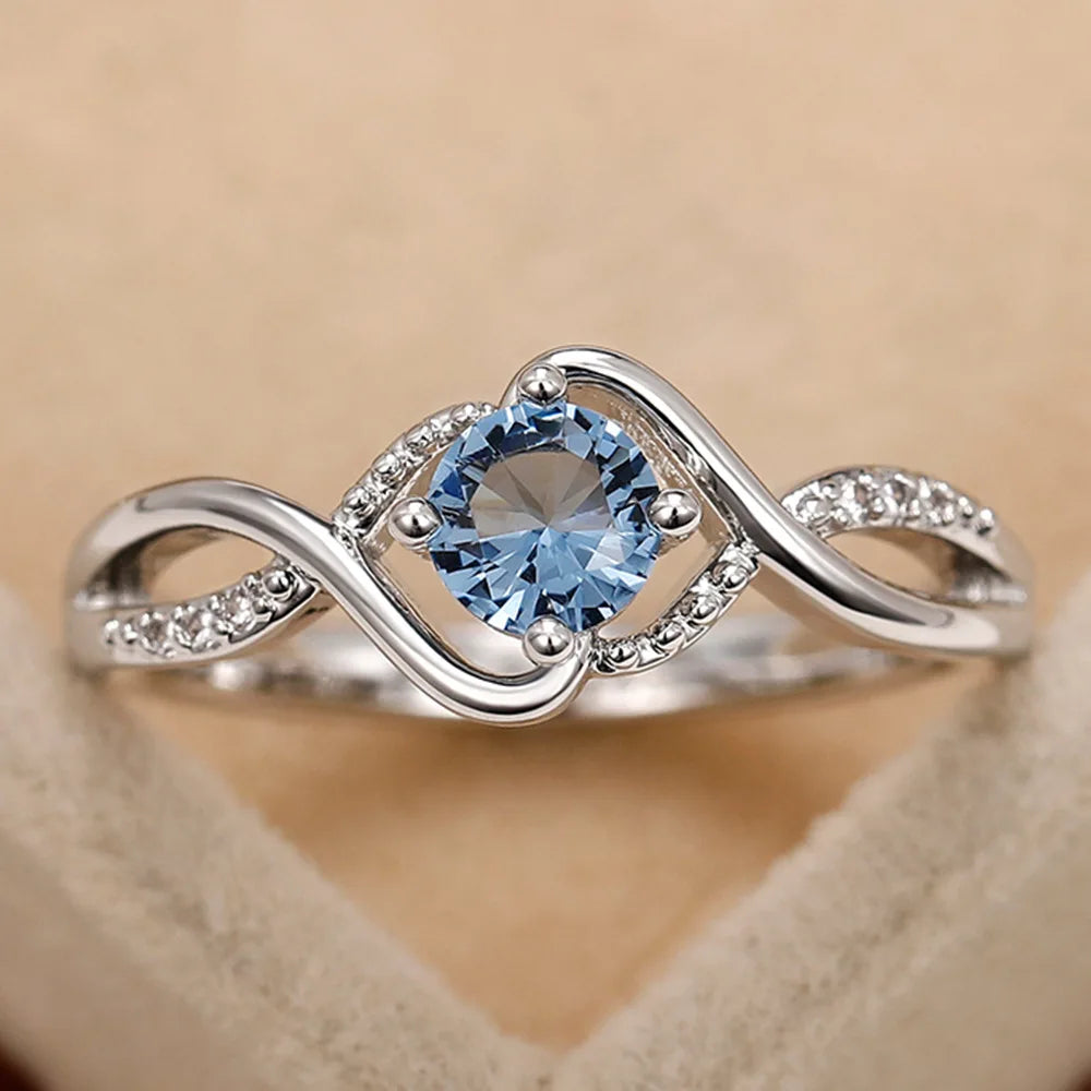 2025 New Fashion Sea Blue Cubic Zirconia Women's Wedding Ring Luxury Engagement Party Elegant   Brilliant Jewelry