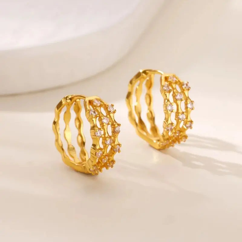 Zircon Geometric Snake Earrings for Women Multi Layered Gold Color Small Hoop Earrings Fashion Ear Piercing Wedding Jewelry
