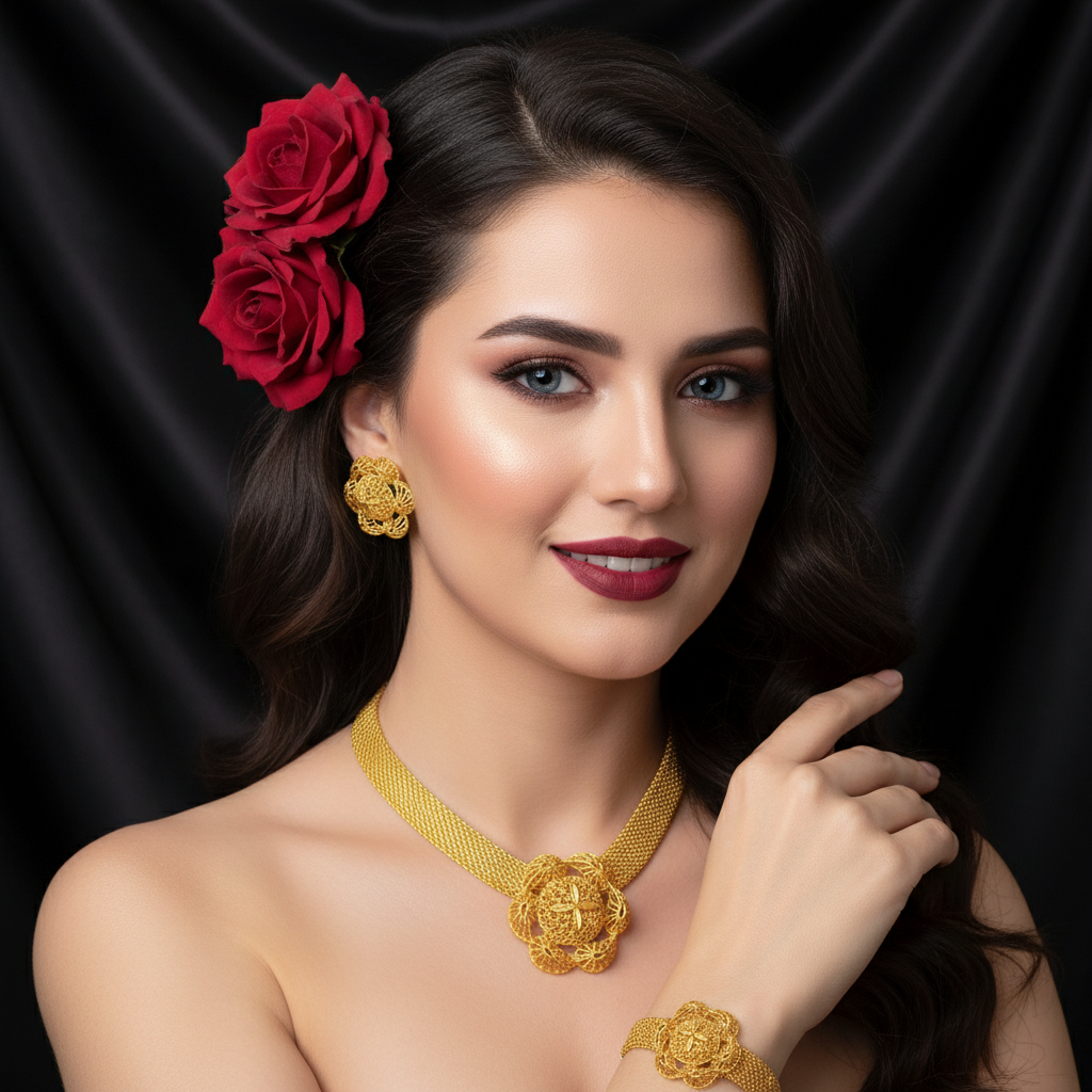 Zenat Luxury Flower Necklace Sets Wedding Gold Plated