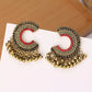 Ethnic Colorful Zircon Indian Jhumka Earrings For Women Pendientes Fashion Jewelry Retro Alloy Tassel Semicircle Ladies Earrings