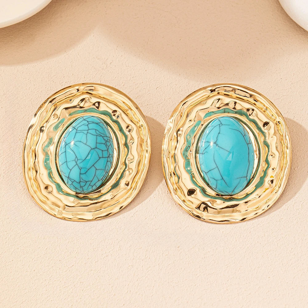 Stud Earrings For Women Round Metal Geometric Ear Accessories Holiday Party Gift Fashion Jewelry CE214