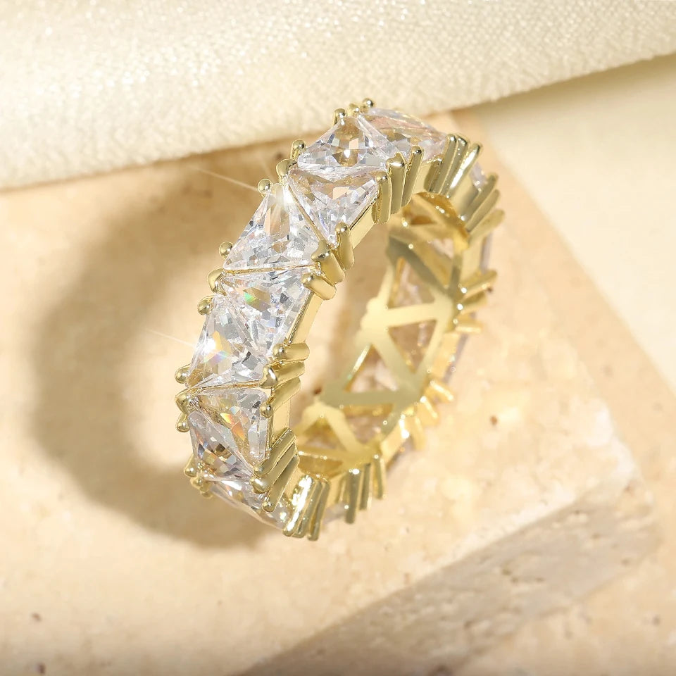 Classic Baguette Cubic Zirconia Engagement Rings for Women Luxury 18K Gold Color Plated Wedding Party Jewelry