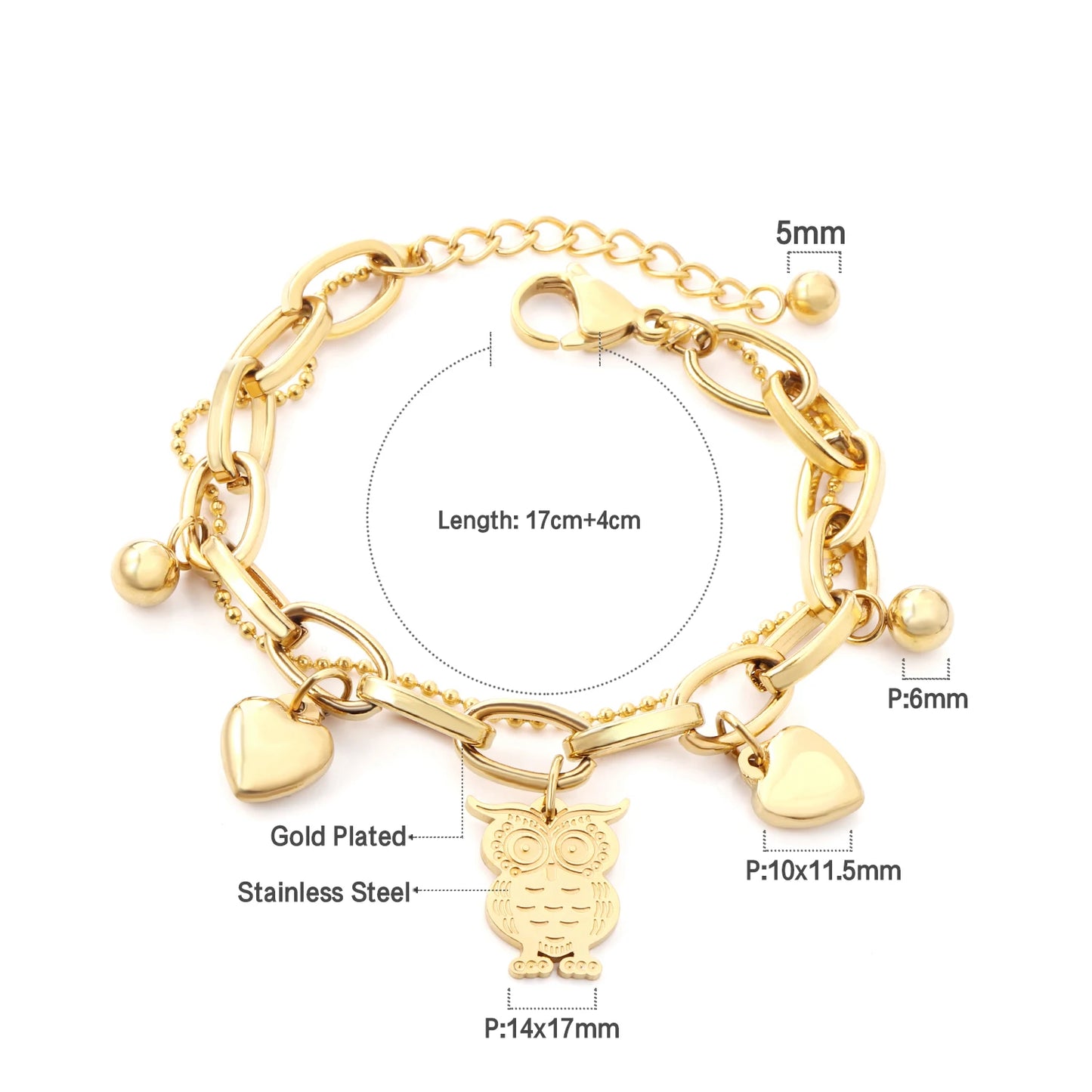 LUXUSTEEL Stainless Steel Heart Coin Charm Bracelet for Women Girl Golden Color Cuban Link Chain Bracelet Jewelry Gift 20cm