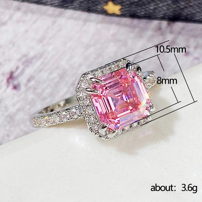 Luxury Fashion Pink Zirconia Engagement/wedding Rings for Women Trendy Sweet and Romantic Anniversary Jewelry Accessories