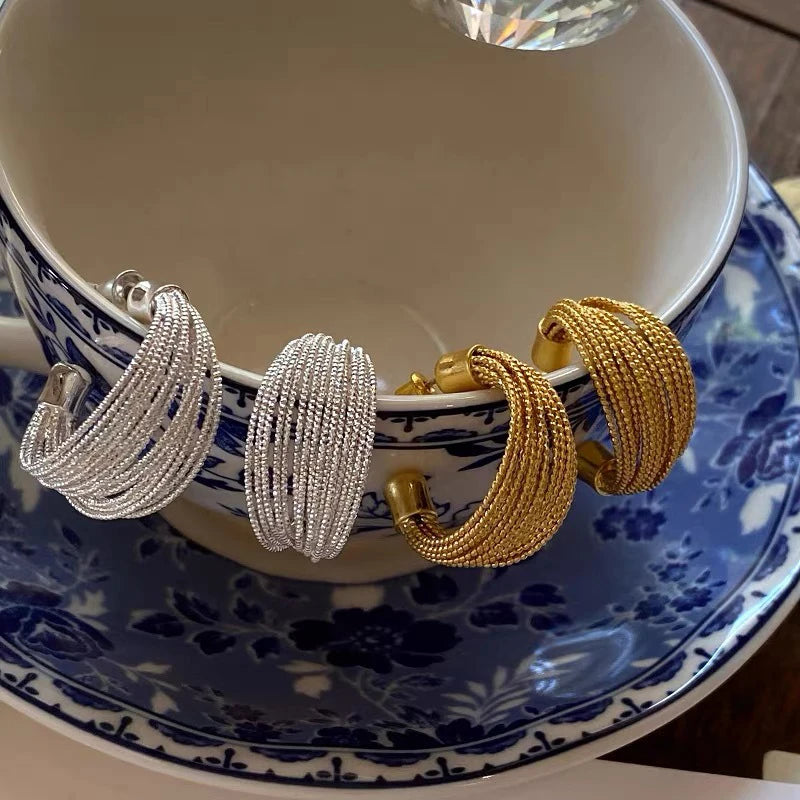 1Pair Exaggerated Design Geometry Multi-layered Lines Big Hoop Earrings For Women Girls Luxury Drop Dangle Earring Jewelry Gifts