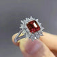 2025 New Elegant Red Corundum Ring with Extra Large Zircon Fashion Party Jewelry Flower Dove Egg Shining First