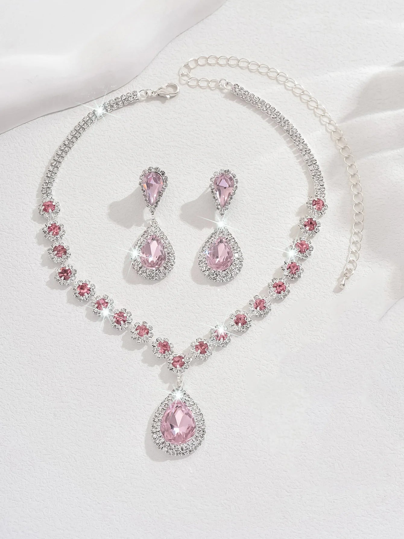 Minimalist Water drops Jewelry Set for Women Crystal Necklace Bracelet Earrings Set Gift Banquet Wedding Anniversary Accessories