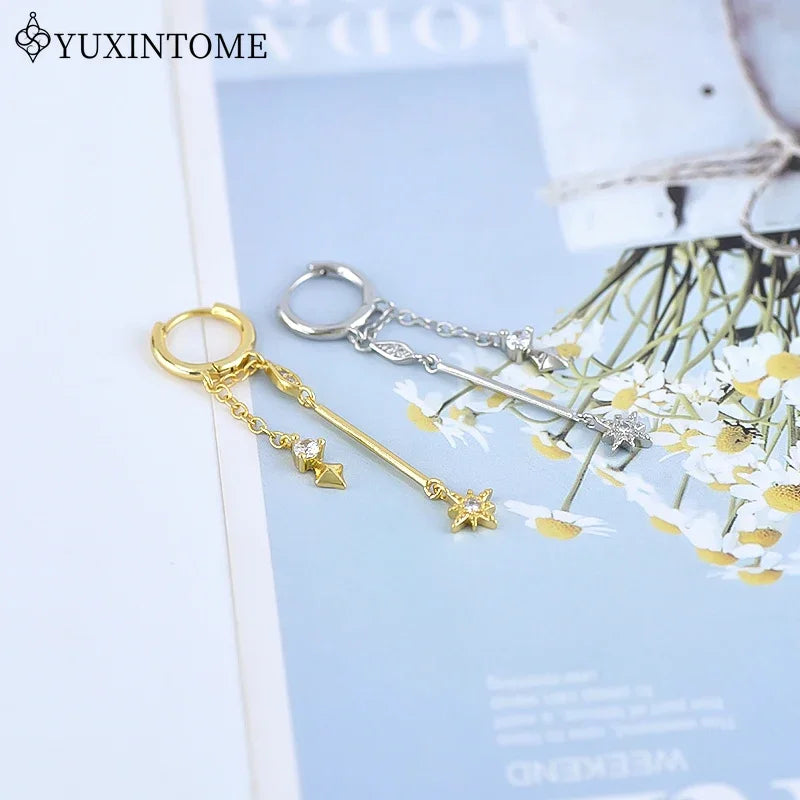 925 Sterling Silver Neddle Multi-pendant micro-embedded Chain Star Pendant Hoop Earrings For Women Fashion Party Jewelry Gifts