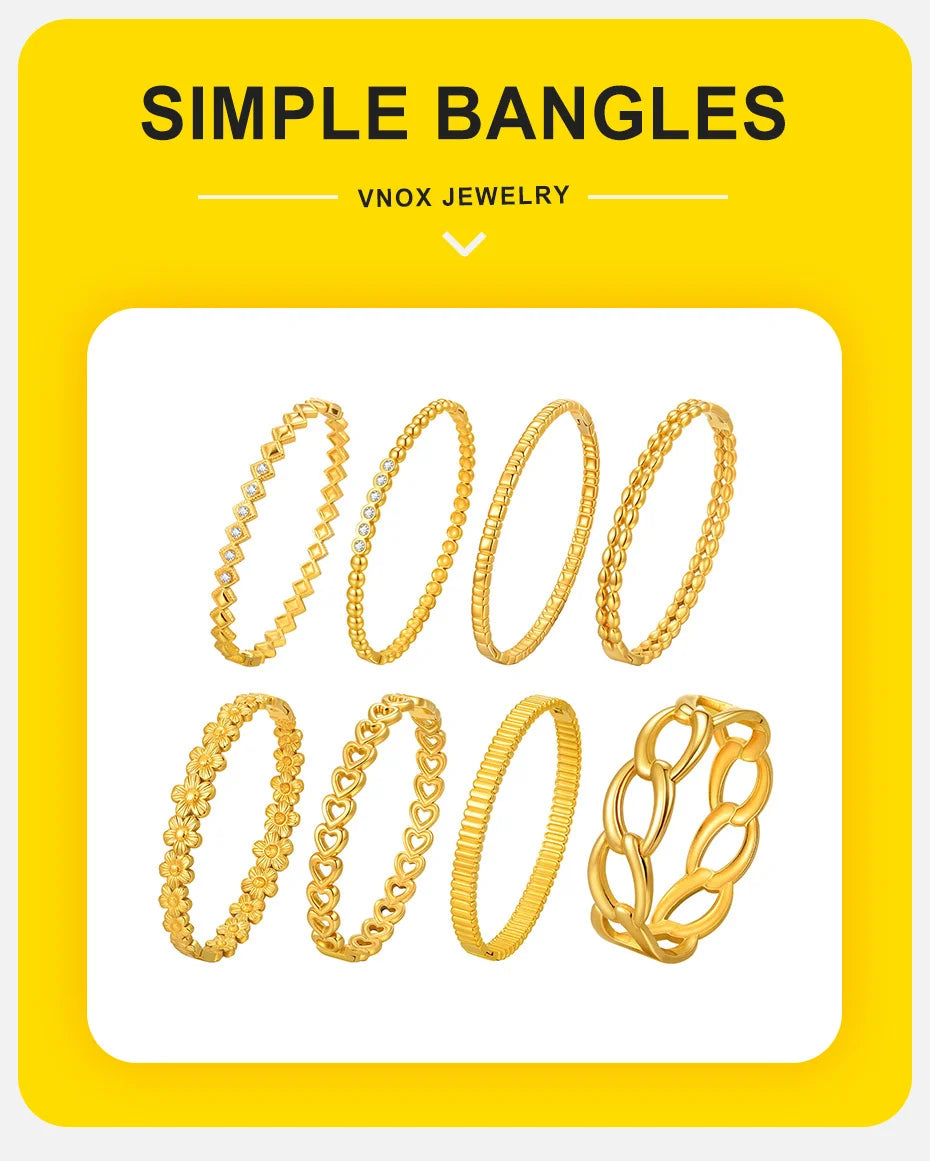 Vnox Romantic Zircon Cuff Bracelet For Women Geometric Fashion Lady Jewelry Stainless Steel Bangles Party Gold Color Never Fade