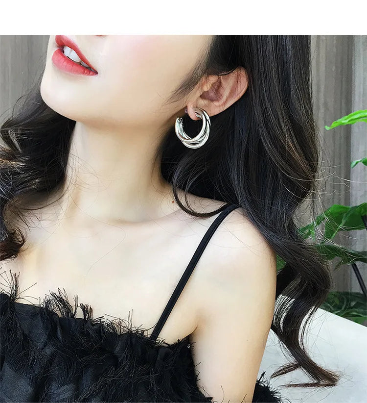Fashion Korean Metal Elegant Hoop Earring Woman 2022 New Vintage Geometric Statement Earrings Jewelry Brincos Gift