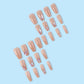 24 Pcs Short Coffin Press On Nails Pink White False Nails with Rhinestone Reusable Fake Nails With Jelly Tab