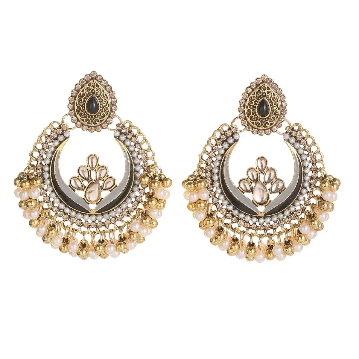 Ethnic Retro Green Sector Carved Turkish Jhumka Earrings For Women Indian Jewelry Pearl Tassel Earrings