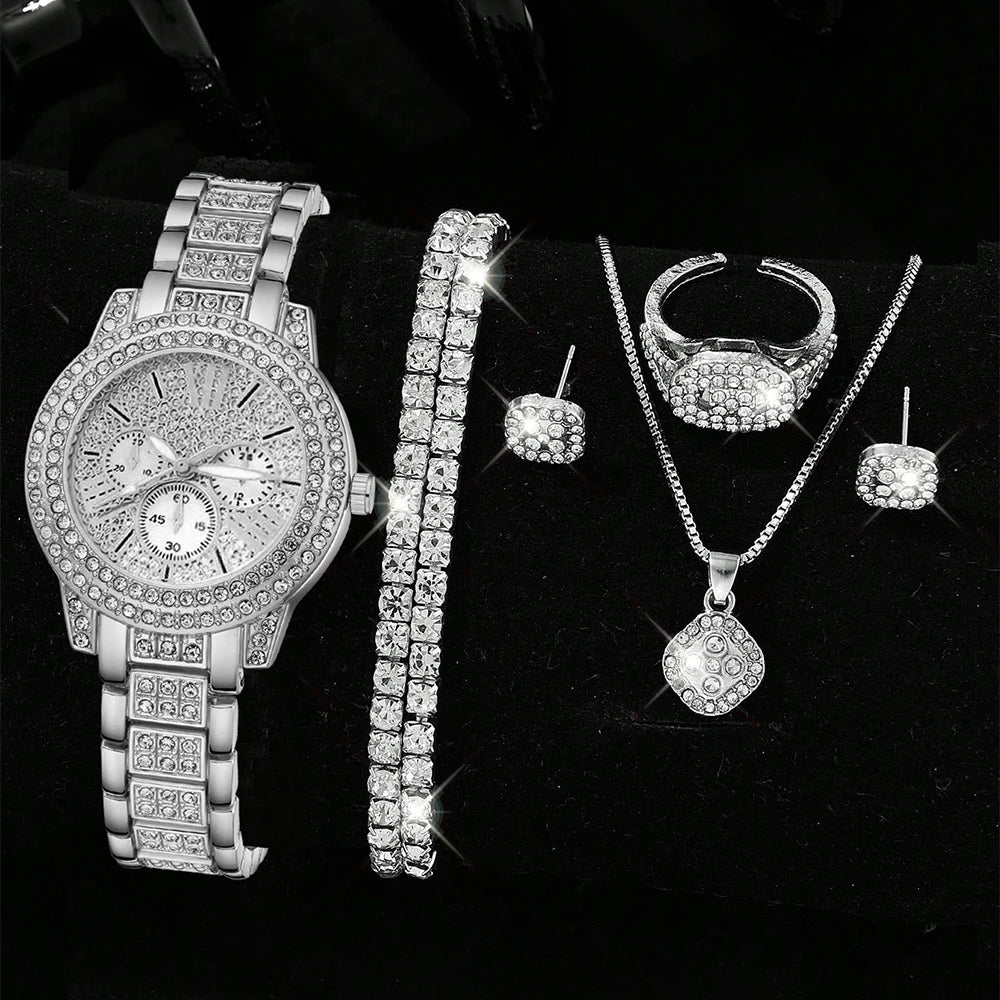 Luxury Women Gold Watch Fashion Ladies Quartz Diamond Wristwatch Elegant Female Bracelet Watches Set Reloj Mujer