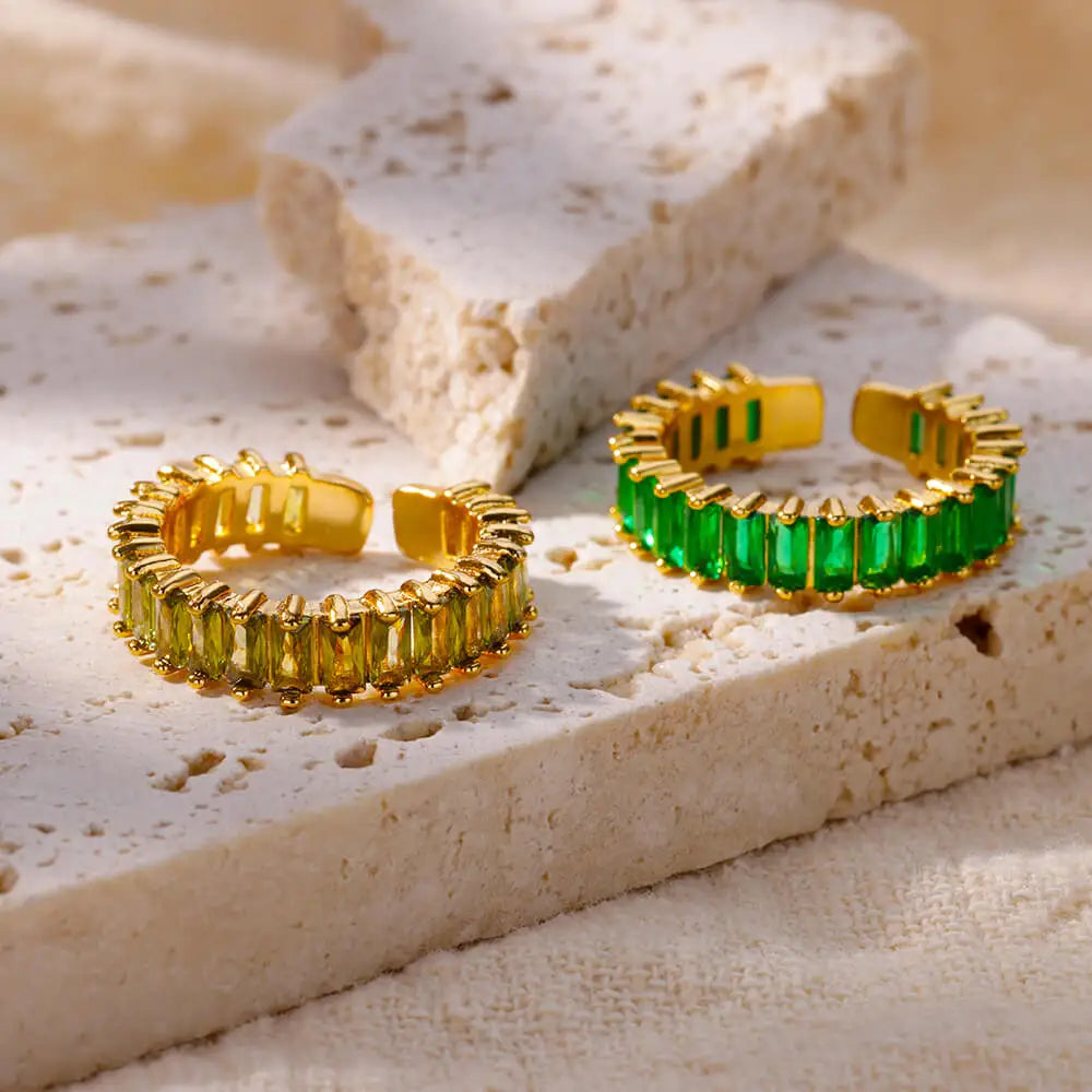 Colored Cubic Zircon Square Rings For Women Men Stainless Steel Gold Color Crystal Wedding Ring Luxury Jewelry Gift bague femme