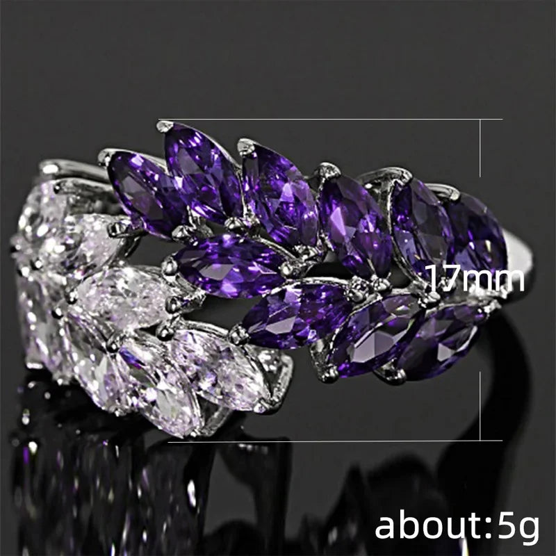 2025 New Purple Cubic Zirconia Ring with Sparkling Square Crystal, High End Women's Personalized Fashion Cocktail Party Jewelry