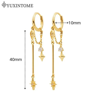 925 Sterling Silver Neddle Multi-pendant micro-embedded Chain Star Pendant Hoop Earrings For Women Fashion Party Jewelry Gifts