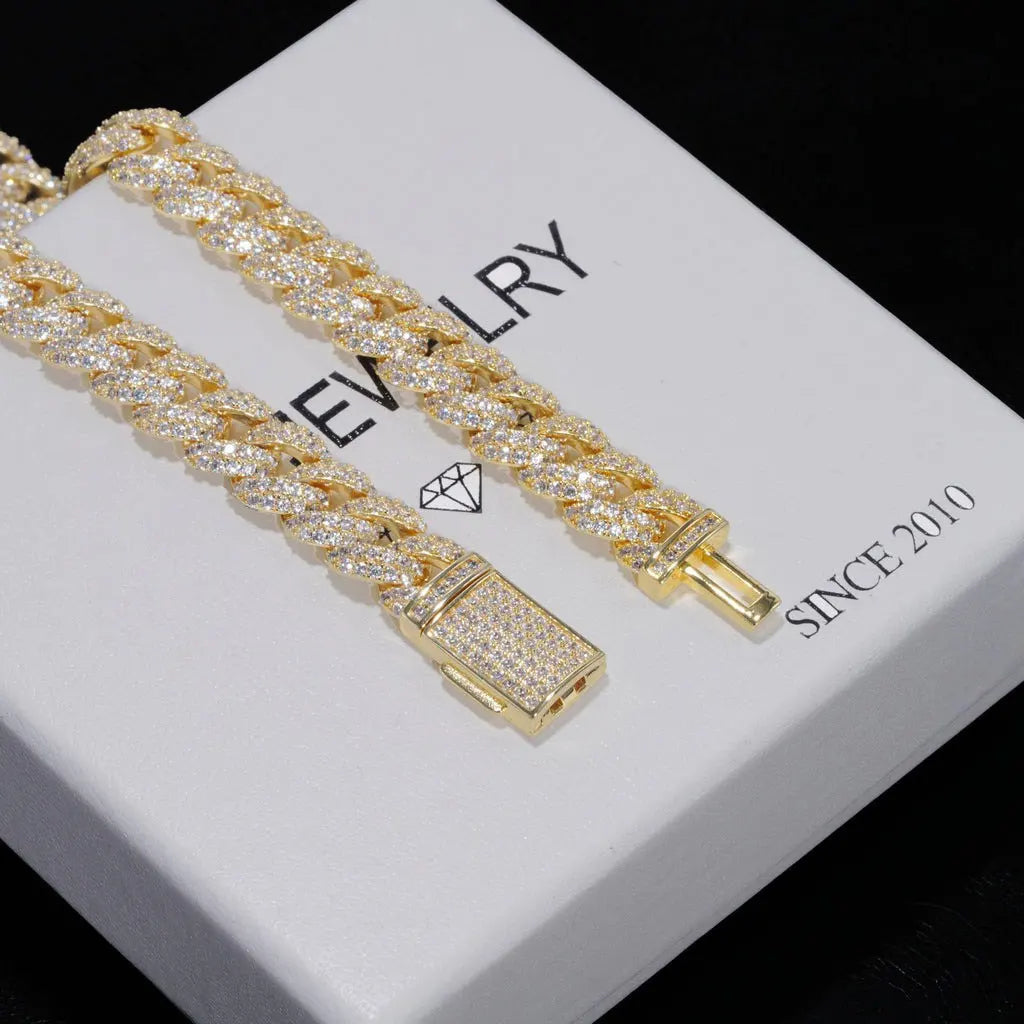 10mm Diamond Cuban Link Chain White Gold/18K Gold Plated Bling 5A+ CZ Necklace Rapper Hip Hop Luxury Jewelry for Men and Women