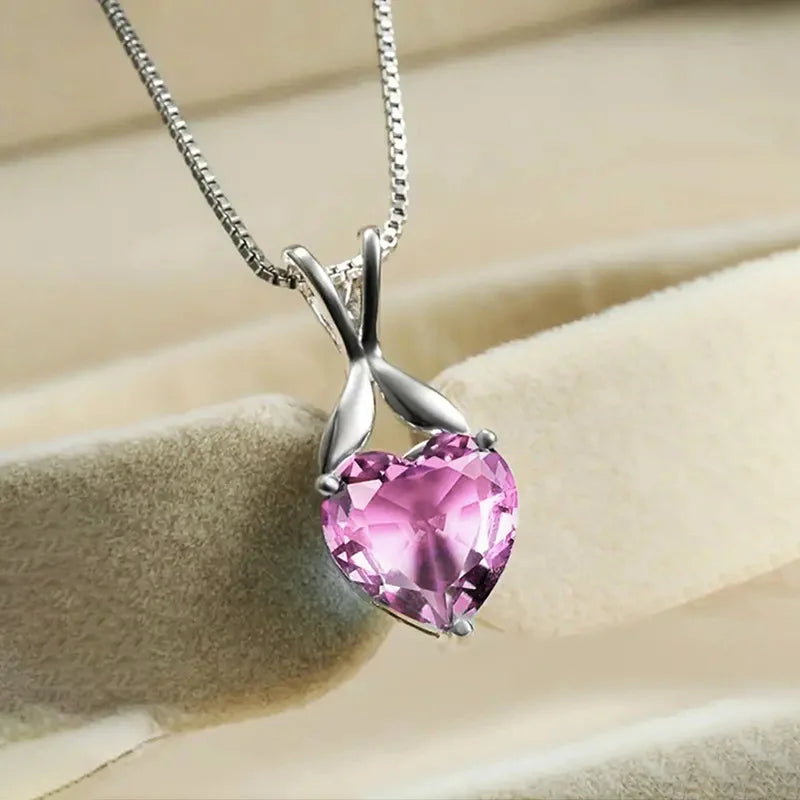 2025 Gorgeous White/Green/Purple/Pink Cubic Zirconia Women Necklace Simple and Elegant Design Female Wedding Trendy Jewelry