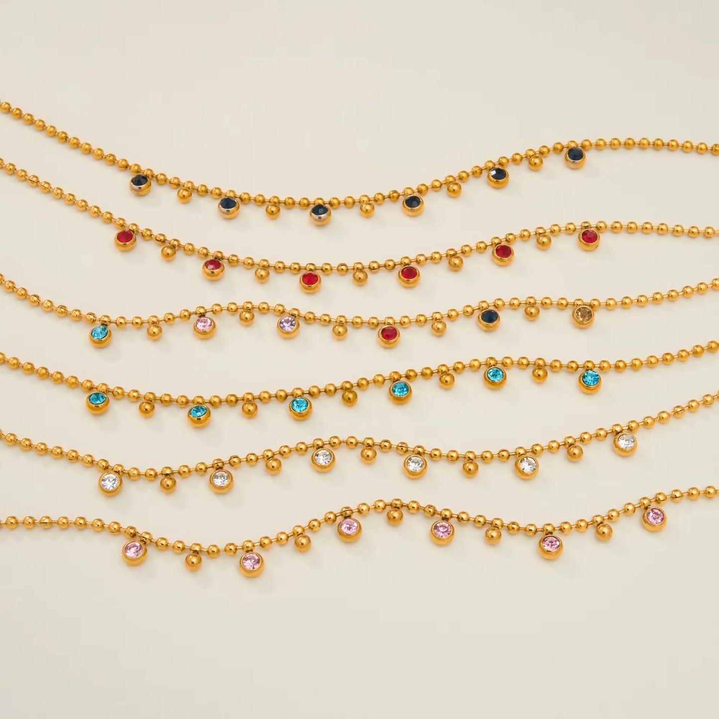 Vintage Round Dangle Zircon Beads Tassel Pendant Necklace for Women 18k Gold Plated Stainless Steel Boho Tarnish Free Jewelry