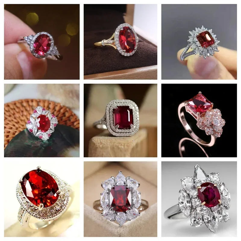 2025 New Elegant Red Corundum Ring with Extra Large Zircon Fashion Party Jewelry Flower Dove Egg Shining First