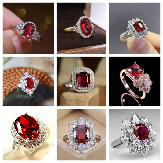 2025 New Elegant Red Corundum Ring with Extra Large Zircon Fashion Party Jewelry Flower Dove Egg Shining First